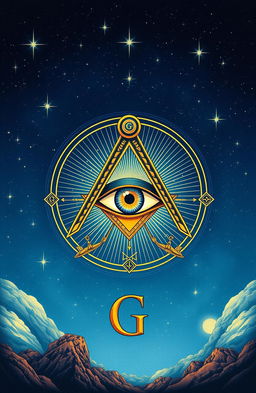 A detailed illustration of the Masonic Eye, also known as the All-Seeing Eye, prominently featured in a mystical and intricate design