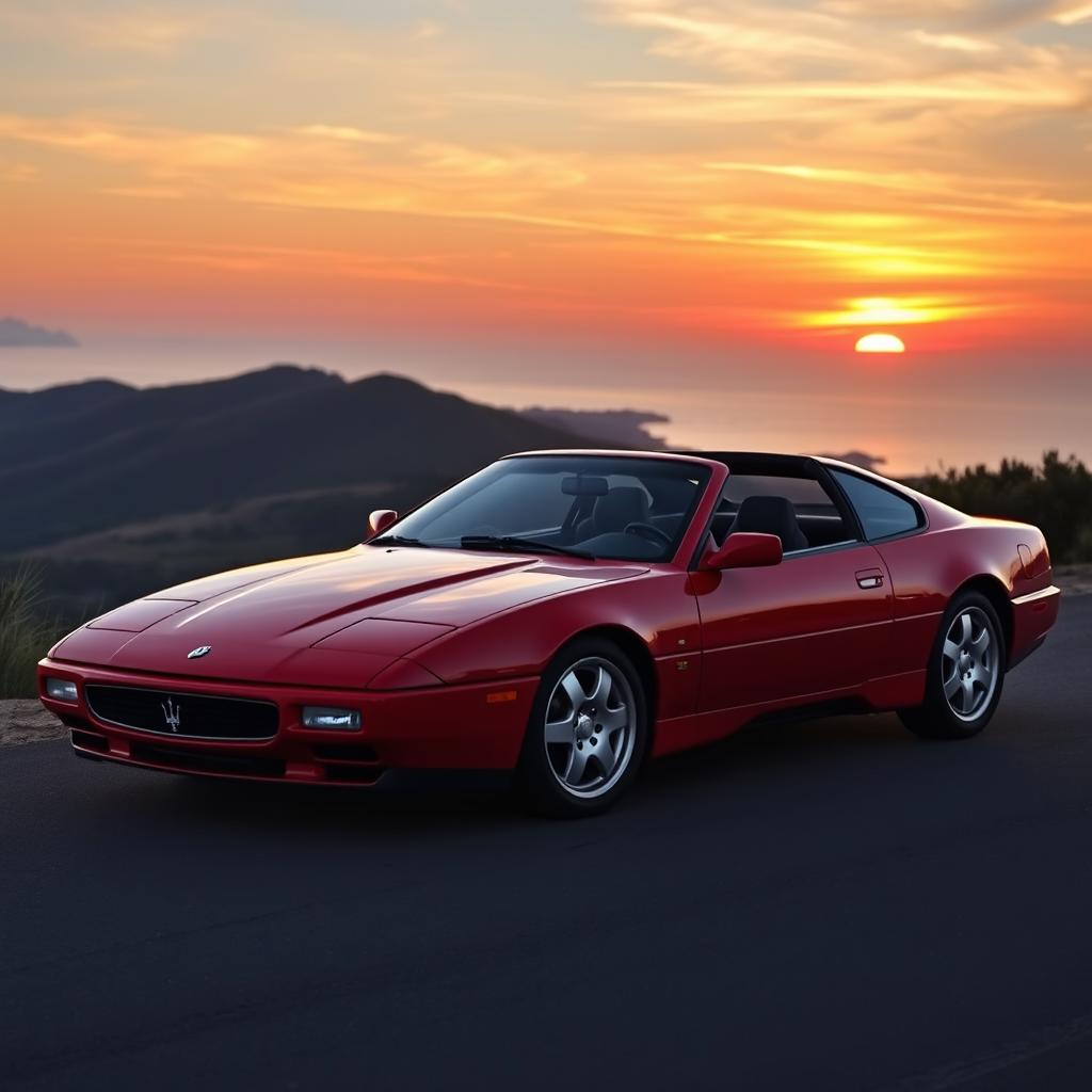 A stunning 1995 Maserati Shamal in a vibrant racing red color, showcasing its sleek and aerodynamic design