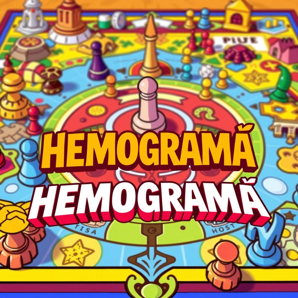 A vibrant illustration featuring a colorful board game as the background, showcasing various intricate game pieces and a detailed game board