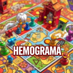 A vibrant illustration featuring a colorful board game as the background, showcasing various intricate game pieces and a detailed game board