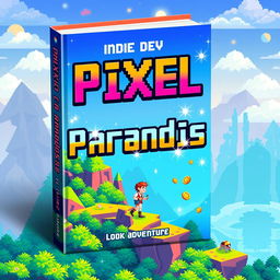 A vibrant and colorful book cover design for 'Pixel Paradise' by Indie Dev