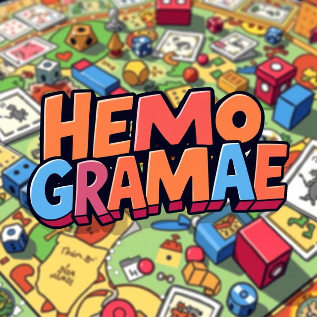 A lively and colorful illustration featuring a detailed board game as the background, filled with various game pieces, dice, and cards that evoke a sense of fun and adventure