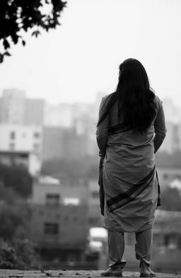 A poignant black and white scene depicting a sad love story between an Indian man and woman