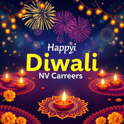A vibrant and festive Diwali poster featuring the name 'NV Careers' prominently displayed