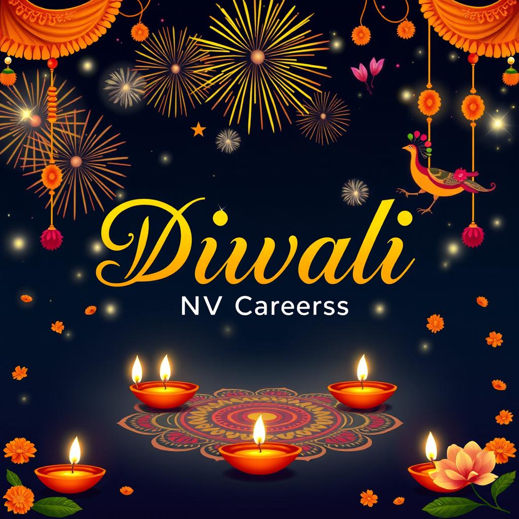 A festive Diwali poster featuring the name 'NV Careers' in an elegant and vibrant font