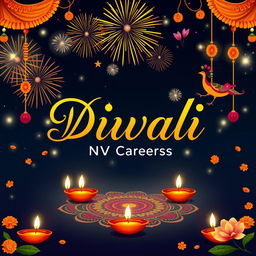 A festive Diwali poster featuring the name 'NV Careers' in an elegant and vibrant font