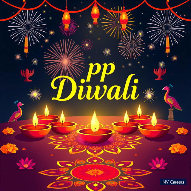 A festive Diwali poster featuring the name 'NV Careers' in an elegant and vibrant font