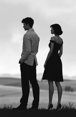 A poignant scene depicting a sad love story, featuring a man and a woman standing in opposite directions, symbolizing the distance and emotional disconnect between them