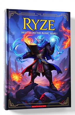 An epic book cover featuring Ryze from League of Legends, depicted in dynamic action against a backdrop of destruction from the Runic Wars