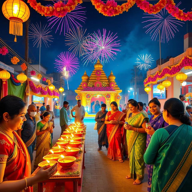 A vibrant and festive representation of Diwali celebration in Sitamarhi, India