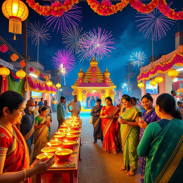 A vibrant and festive representation of Diwali celebration in Sitamarhi, India