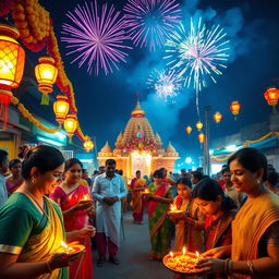 A vibrant and festive representation of Diwali celebration in Sitamarhi, India