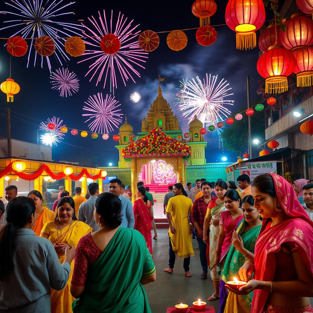 A vibrant and festive representation of Diwali celebration in Sitamarhi, India