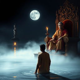 A vivid nighttime scene set in an ancient Mughal court