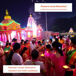 A vibrant and festive scene depicting the Diwali celebration in Punaura Dham, Sitamarhi