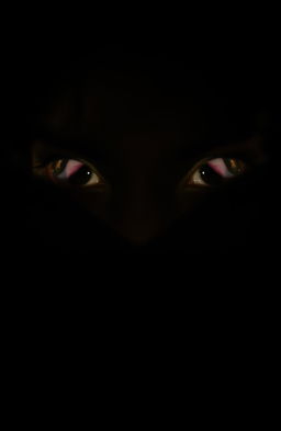 A close-up of a pair of striking eyes illuminated against a dark background, with a captivating gaze that draws the viewer in