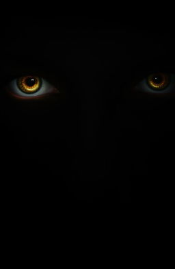 A close-up of a pair of striking eyes illuminated against a dark background, with a captivating gaze that draws the viewer in