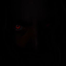A close-up of eerie vampire eyes, glowing slightly in a dimly lit environment