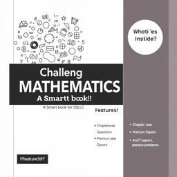 A black and white cover design for a question paper book titled "Challenge MATHEMATICS A Smart book for SSLC"