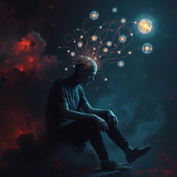 A surreal and thought-provoking scene depicting an artificial intelligence symbolically deleting the mind of the main character