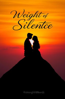 A romantic couple sitting on a large rock, silhouetted against a stunning sunset