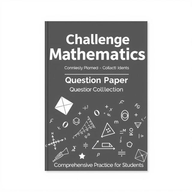 A black and white cover design for a mathematics question paper book titled "Challenge Mathematics: Question Paper Collection"