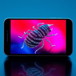 A creative representation of a bug formed entirely out of zeros and ones, displayed on a smartphone screen