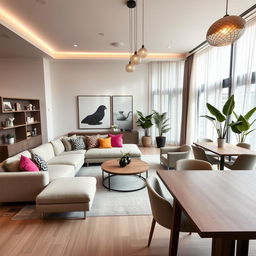 A modern twist on a living room design, featuring an open and airy space with a contemporary flair