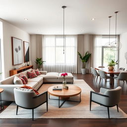A modern twist on a living room design, featuring an open and airy space with a contemporary flair