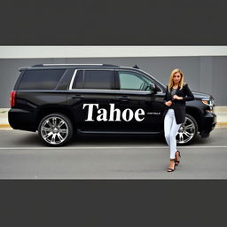 A sleek all-black Chevrolet Tahoe van parked prominently