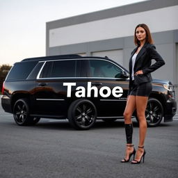 A sleek all-black Chevrolet Tahoe van parked prominently