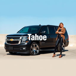 A sleek all-black Chevrolet Tahoe van parked prominently