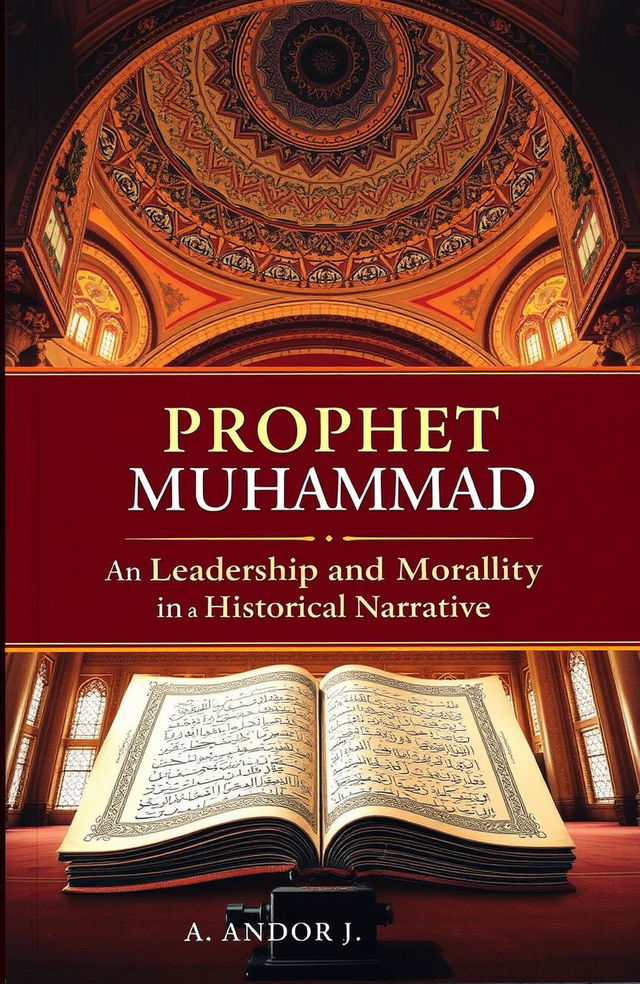 A historical and analytical book cover titled 'Prophet Muhammad: An Exemplar of Leadership and Morality in the Historical Narrative'