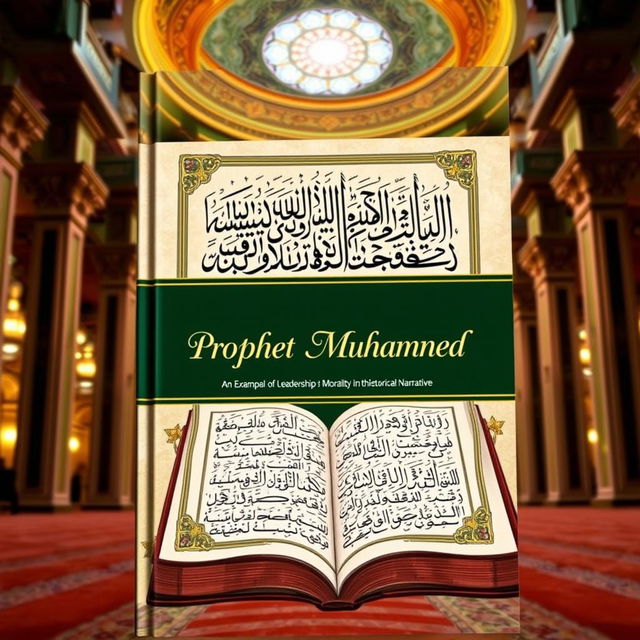 A historical and analytical book cover titled 'Prophet Muhammad: An Exemplar of Leadership and Morality in the Historical Narrative'