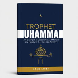 A modern book cover for a historical and analytical book titled 'Prophet Muhammad: An Exemplar of Leadership and Morality in the Historical Narrative'
