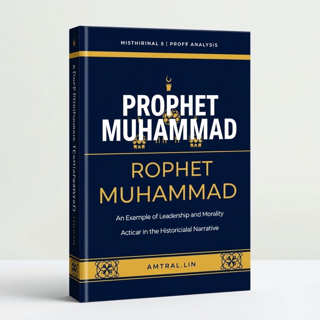 A modern book cover for a historical and analytical book titled 'Prophet Muhammad: An Exemplar of Leadership and Morality in the Historical Narrative'