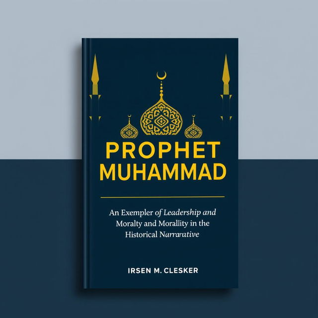 A modern book cover for a historical and analytical book titled 'Prophet Muhammad: An Exemplar of Leadership and Morality in the Historical Narrative'