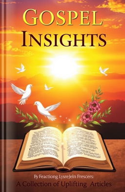 A captivating book cover for a gospel-themed articles collection, featuring a beautiful sunset sky with warm, golden tones