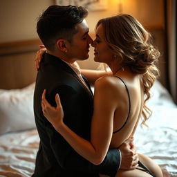 A sensual scene of a beautiful woman experiencing intimate moments, captured in a tasteful and artistic style