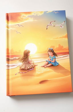 A beautiful book cover depicting a beach scene with two girls sitting in the soft, golden sand