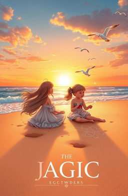 A beautiful book cover depicting a beach scene with two girls sitting in the soft, golden sand