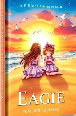 A beautiful book cover depicting a beach scene with two girls sitting in the soft, golden sand