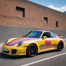 A Porsche 911 designed in the aesthetic style of Pokemon, with vibrant colours and bold lines reminiscent of the beloved anime