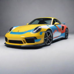 A Porsche 911 designed in the aesthetic style of Pokemon, with vibrant colours and bold lines reminiscent of the beloved anime