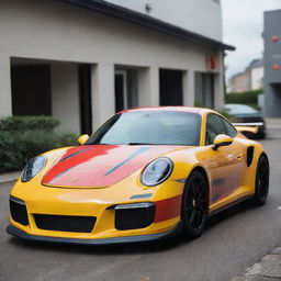 A Porsche 911 designed in the aesthetic style of Pokemon, with vibrant colours and bold lines reminiscent of the beloved anime