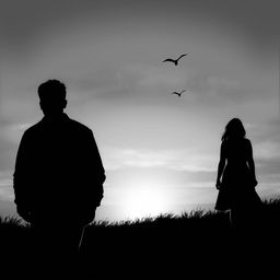 A poignant black and white scene depicting a sad love story