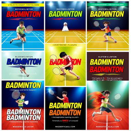 A series of captivating badminton book covers that encapsulate the sport's energy and excitement