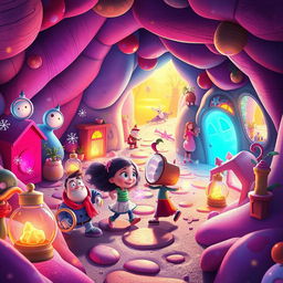 An imaginative and whimsical scene inspired by Disney Pixar's hidden secrets, capturing fun and adventure