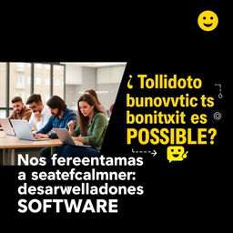 A vibrant and engaging YouTube thumbnail for an interview video titled 'Nos enfrentamos a desarrolladores de SOFTWARE| ¿Todo negocio es POSIBLE? 🤔 | Intellisoft Innovation'