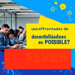 A vibrant and engaging YouTube thumbnail for an interview video titled 'Nos enfrentamos a desarrolladores de SOFTWARE| ¿Todo negocio es POSIBLE? 🤔 | Intellisoft Innovation'